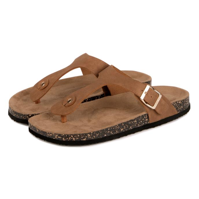 totes® Ladies PU Buckle Toe Post Tan Extra Image 1